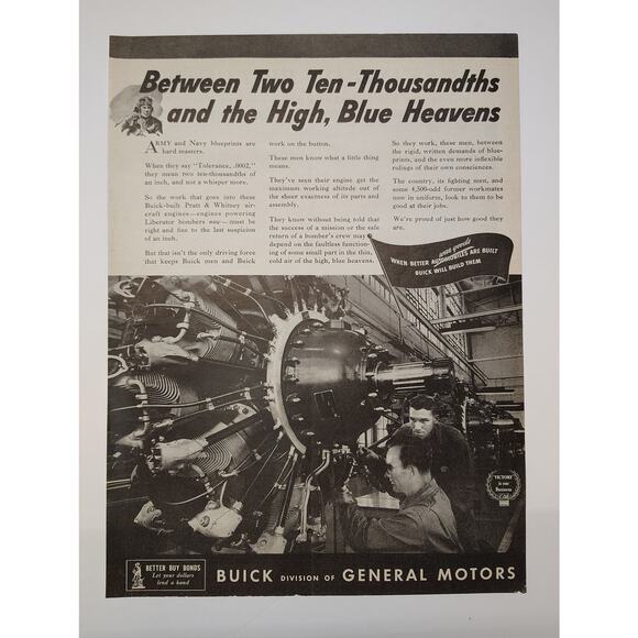 1943 Buick Print Ad Between Two Ten-Thousandths Aircraft Engine Precision 1940s - Picture 6 of 6